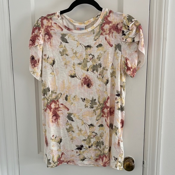 LuLaRoe Tops - Small Cream Floral LuLaRoe Olive